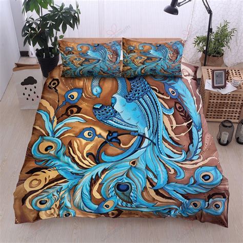 Peacock Blue Pattern Printed Bedding Set Bedroom Decor Nhalahome