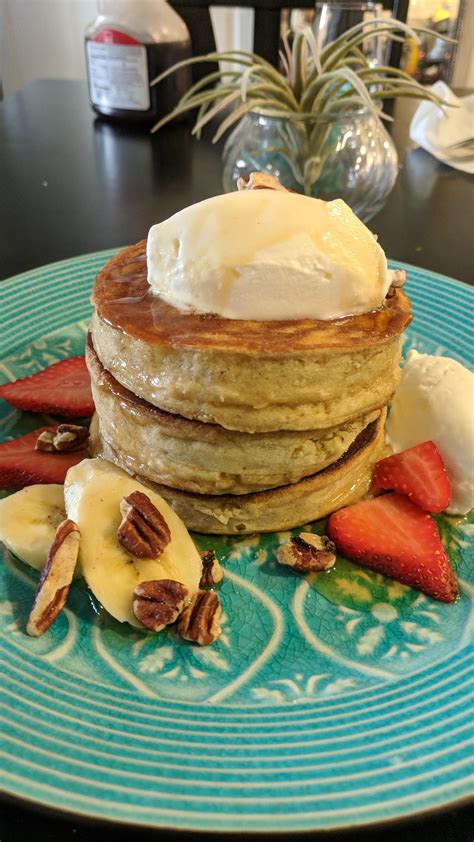 Homemade Banana Pancakes With Walnuts And Coconut Cream Rfood