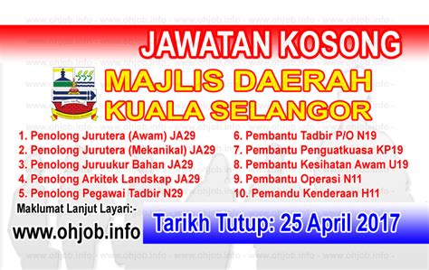 Majlis daerah kuala selangor, 45000 kuala selangor, selangor. Job Vacancy at MDKS - Majlis Daerah Kuala Selangor ...