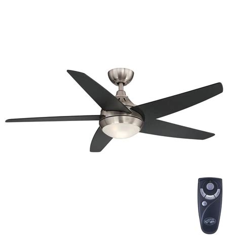The fan comes with a contemporary stepped housing with remote control. Hampton Bay Etris 52 in. LED Indoor Brushed Nickel Ceiling ...