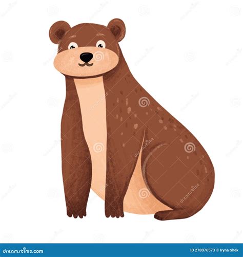 Cute Brown Bear Cartoon Animals Child Textured Illustration Stock