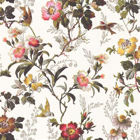 The summer palace taupe ivory wallpaper is an elegant archive print depicting beautiful birds and iconic floral & pattern wallpaper. Leighton by Oasis - Ivory - Wallpaper - W0111/03 | Art deco wallpaper, Floral printables, Flower ...