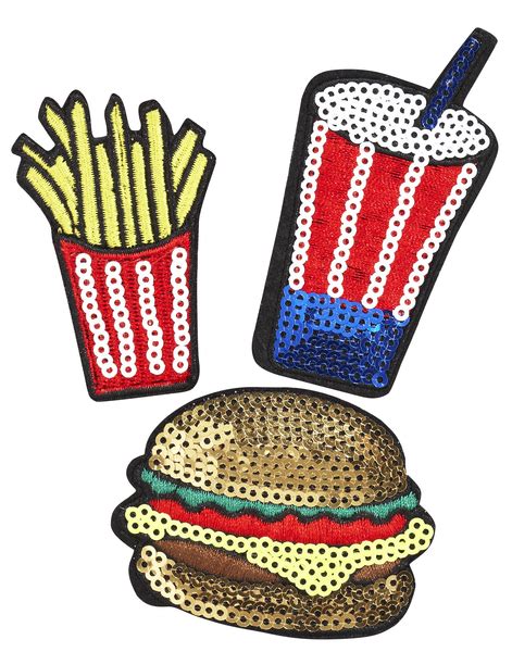 wholesale kaboom patches junk food hamburger french fries soda 3 pc set ganz