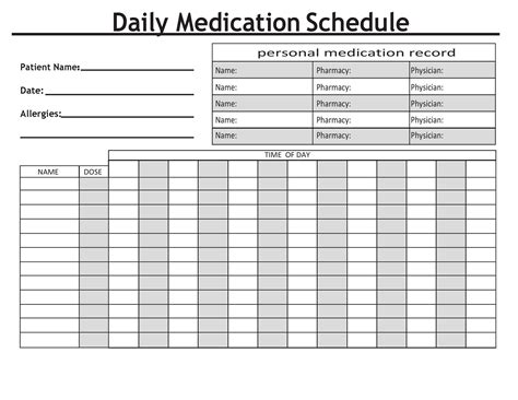 Printable Daily Medication Schedule Template Customize And Print