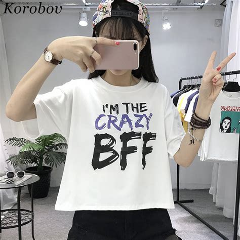 Korobov Woman Causal Tops Im The Crazy Bff Print T Shirt 2019 Summer