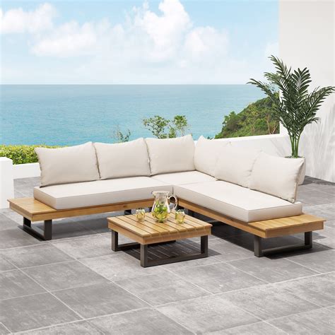 Sierra Outdoor Acacia Wood 5 Seater Sofa Sectional With Water Resistan