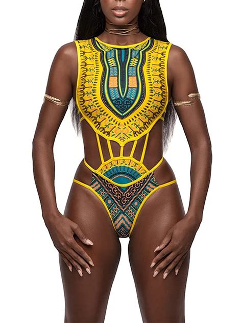 Sexy Women Ethnic Floral Swimsuit High Waist Bikini Set African Bathing Suit Swimwear Beachwear