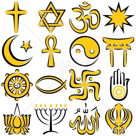 Religious Symbols Illustration Religion Symbol Set Icon Line Art