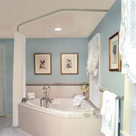 This shape of shower curtain rods is used for corner tubs and are very popular since they can save space and look very pleasant to the eye. Garden Tub With Shower Curtain Rod For ... | Corner tub ...