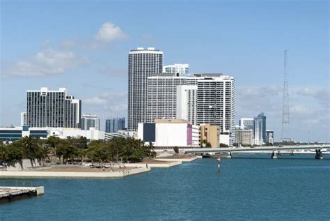 Miami Downtown Waterfront Modern Skyline Editorial Photo Image Of
