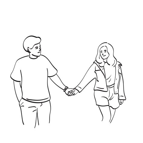 Line Art Couple Holding Hands Illustration Vector Hand Drawn Isolated
