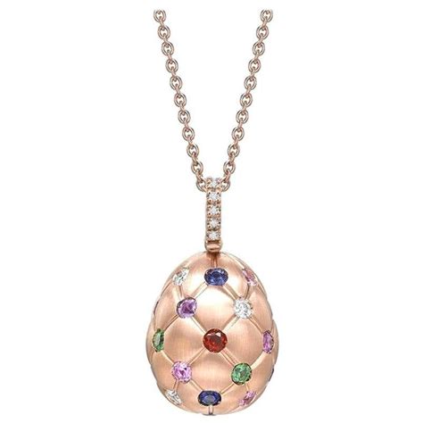 Fabergé Treillage Brushed Rose Gold And Multicolour Gemstone Egg Pendant 158fp304 For Sale At