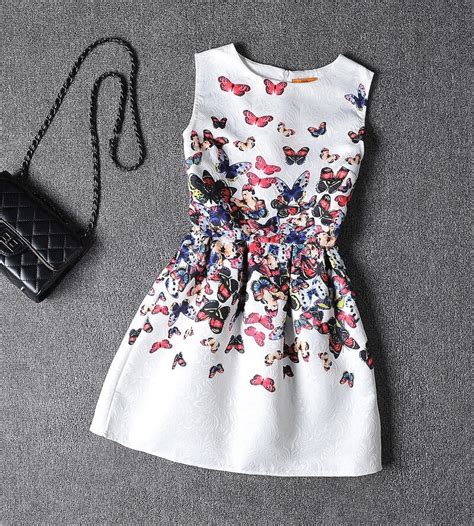 2016 Summer Style Dresses For Girl Butterfly Flower Printed Sleeveless