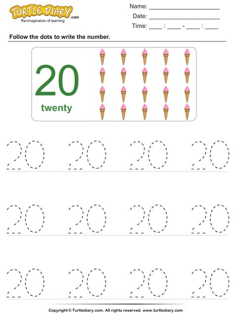 Trace The Number Twenty Turtle Diary Worksheet