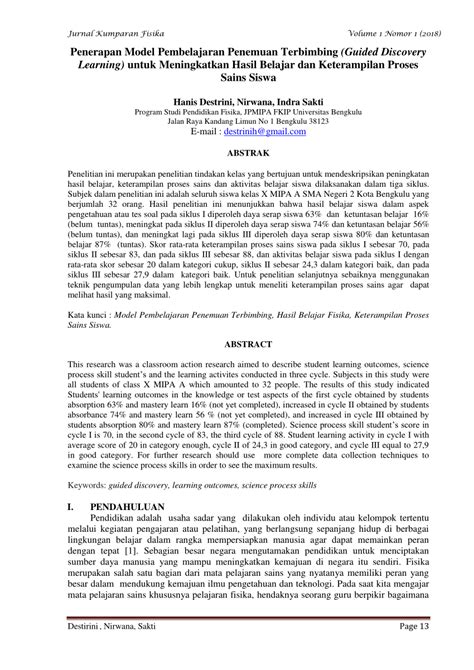 Pdf Penerapan Model Pembelajaran Penemuan Terbimbing Guided