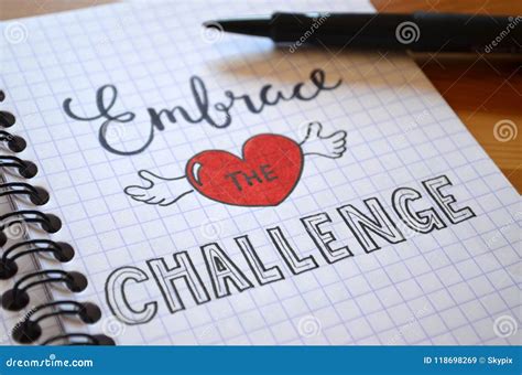 EMBRACE the CHALLENGE Hand-lettered in Notebook Stock Image - Image of