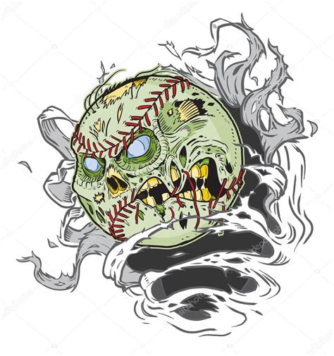 Zombie Baseball Ripping Out Of Background Vector Cartoon Clip Art