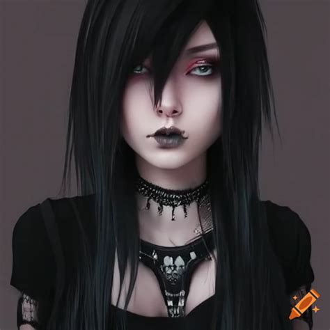 image of a girl with black hair and emo style on craiyon
