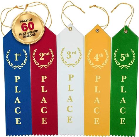 Flat Carded Award Place Ribbons 1st 2nd 3rd 4th 5th Set Blue Red