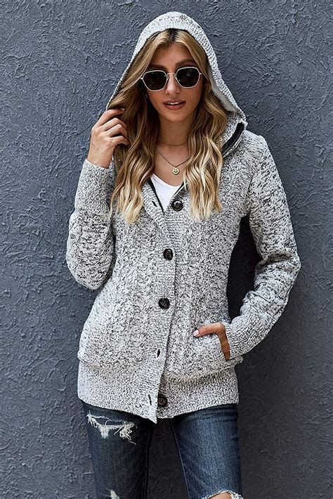Sidefeel Women Hooded Knit Cardigans Button Cable Sweater Coat Ebay