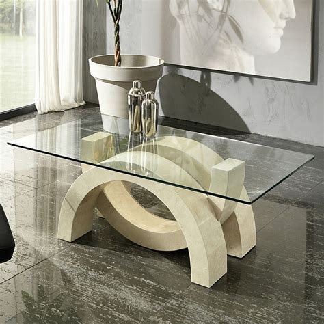 50 w coffee table with glass top intertwined vine plinth base one of a kind 110. Modern coffee table oympia by Stones has unique fossil ...