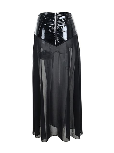 Musuos Women Punk Mesh Split Skirt Darkness Gothic Mini Skirt Chain