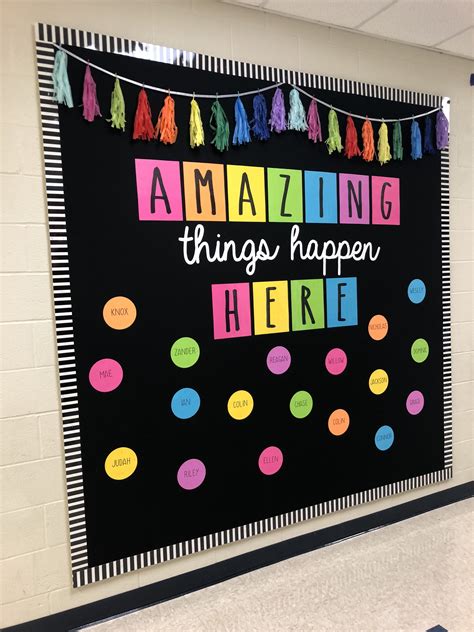 A Bulletin Board With The Words Amazing Things Happen Here Written In