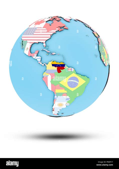 Venezuela On Political Globe With National Flags Isolated On White