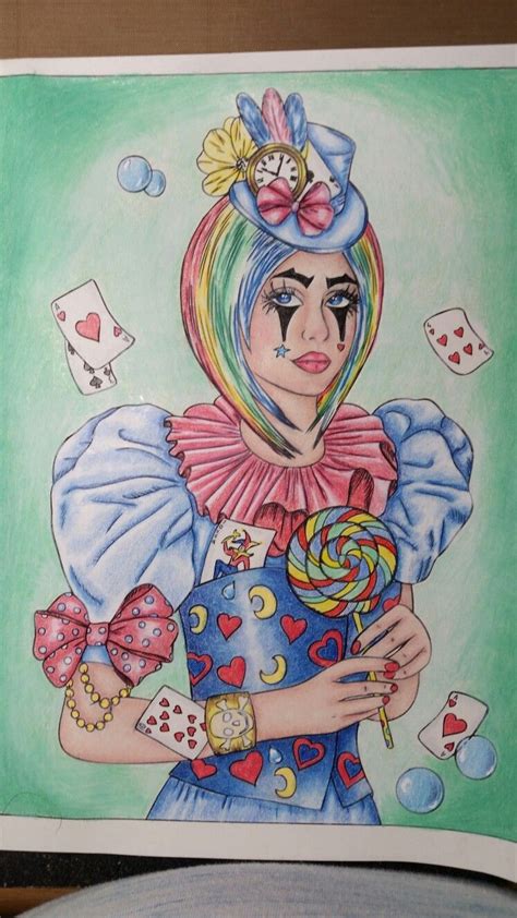 A Drawing Of A Woman Holding A Lollipop In Her Hands And Playing Cards