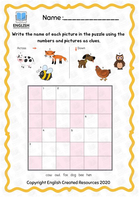 Kindergarten Crossword Puzzle