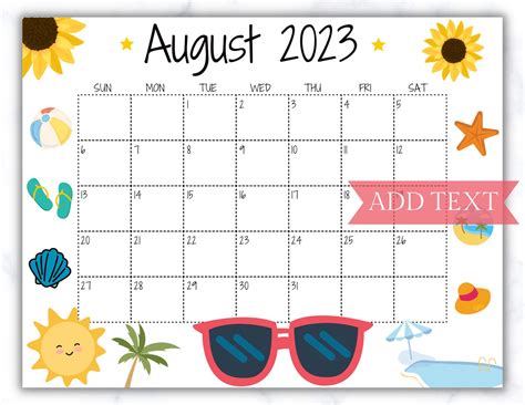 Editable August 2023 Calendar Printable Wall Calendar 2023 Beautiful