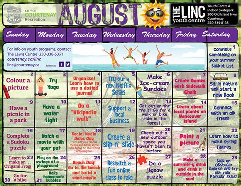 August Activities For Youth City Of Courtenay