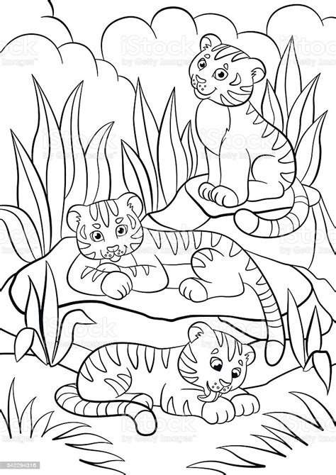 Coloring Pages Wild Animals Three Little Cute Baby Tigers