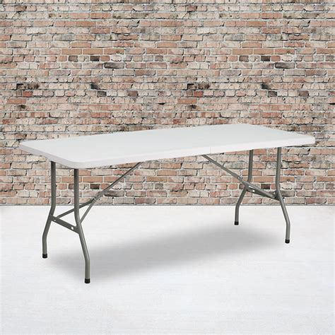 6 Foot Bi Fold Granite White Plastic Folding Table With Carrying Handle