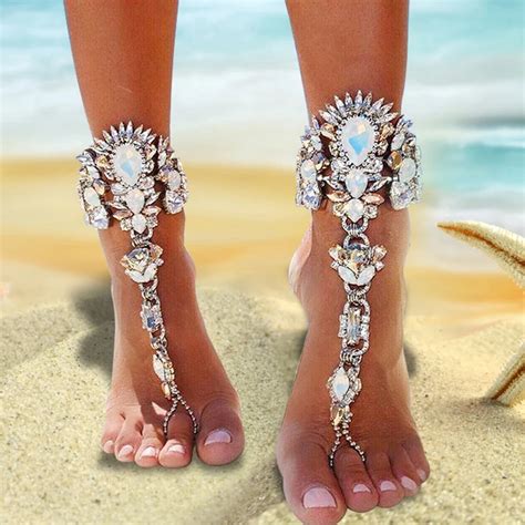 Zoshi Beach Ankle Bracelet Full Rhinestone Pie Leg Foot Chain Sexy Barefoot Sandals Boho Crystal