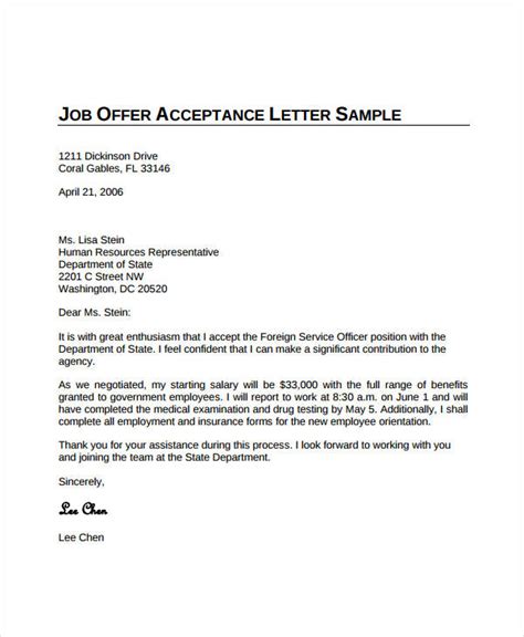Job Offer Acceptance Letter 10 Free Pdf Documents Download