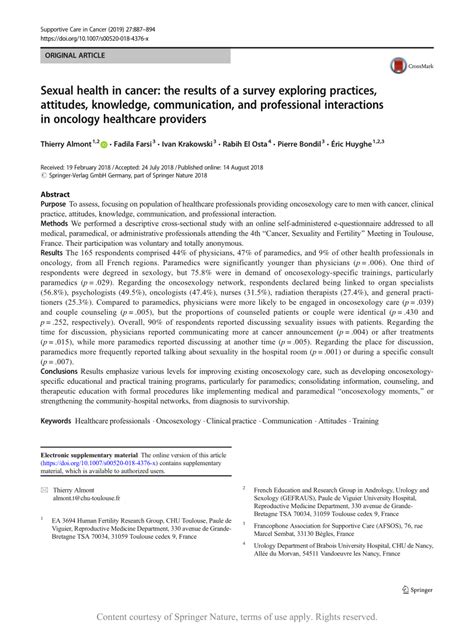 sexual health in cancer the results of a survey exploring practices attitudes knowledge