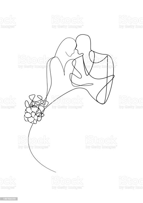 Ebhua Wedding Dress A Couple In Love In Continuous Line Art Drawing Style Loving Man Embracing