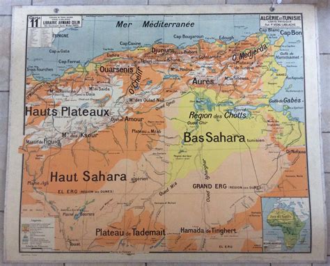 Carte de alger (région de alger / algérie) de satellite. AFFICHE CARTE SCOLAIRE MURALE VIDAL LABLACHE ALGÉRIE ...