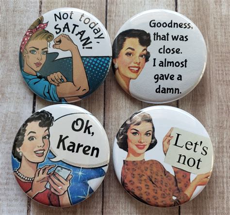 Set Of 4 Retrofunny Women 15 Inch Button Magnets Or Pins Etsy