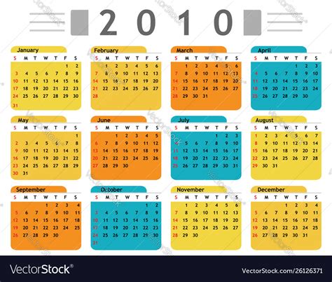 Calendar 2010 English Royalty Free Vector Image