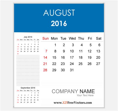 Editable Calendar August 2016