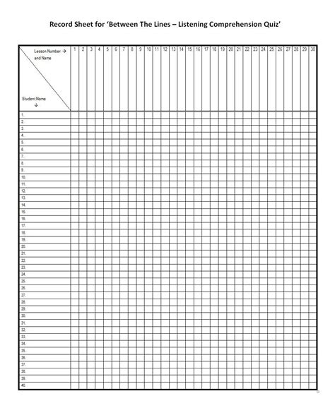 Resources For Teachers Of Esl Record Sheets