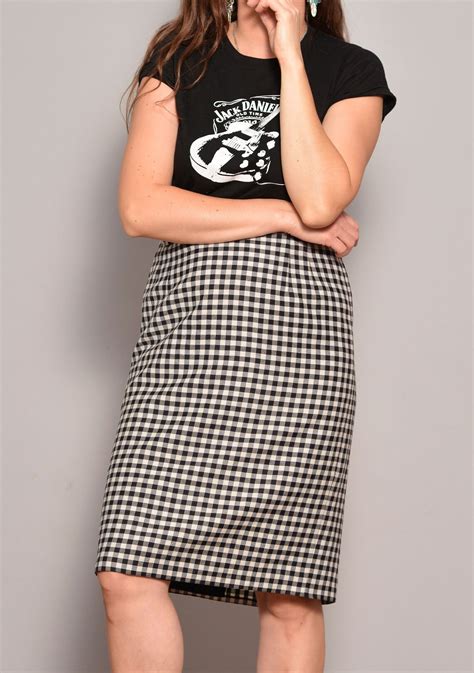 Black And White Checkered Skirt High Waisted Straight Plaid Etsy