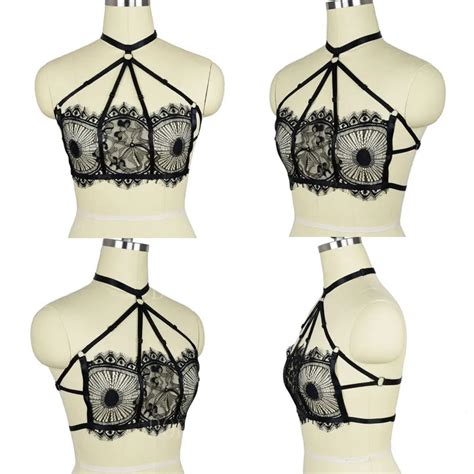 body cage womens sexy lace cage bralette soft sheer harness lingerie