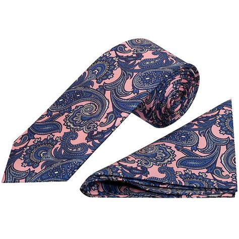 Pink With Blue Paisley Classic Men S Silk Tie And Pocket Square Set