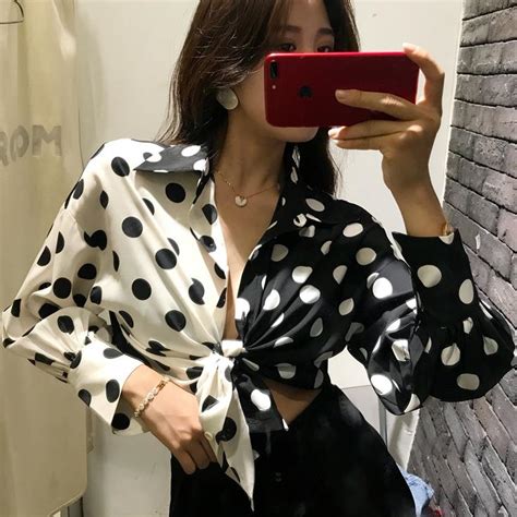 lantern sleeve polka dots chiffon blouses 2018 laple black white women tops shirts blouses