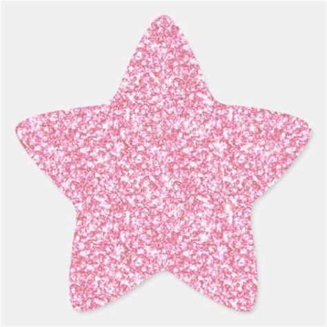 Girly Pink Glitter Printed Star Sticker Zazzle