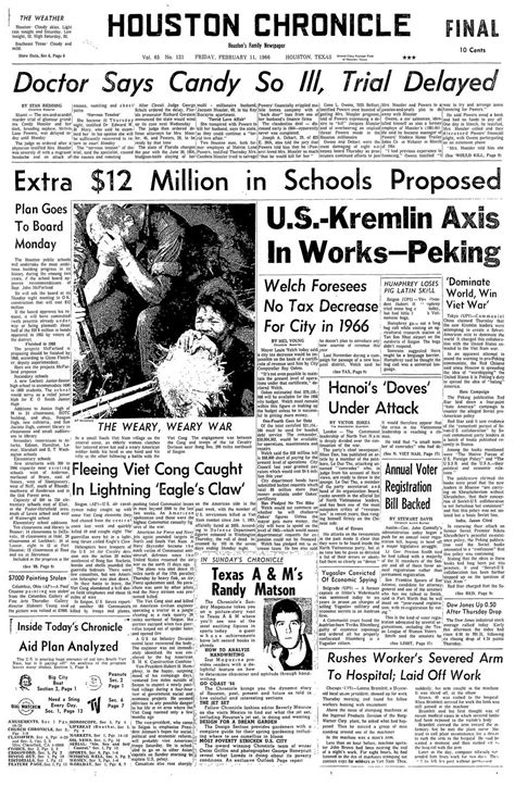 Houston Chronicle Page One Feb 11 1966