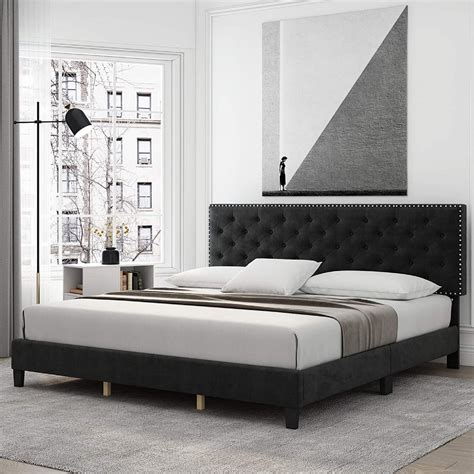 Homfa King Size Bed With Headboard Modern Upholstered Platform Bed